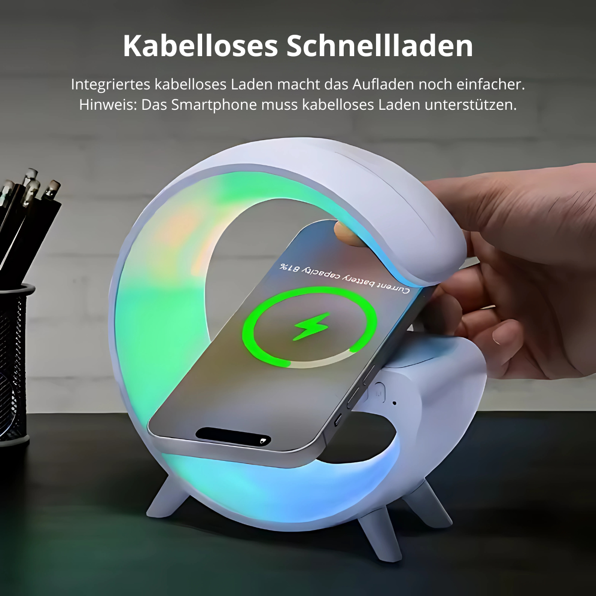 Kabellose Ladestation mit Lautsprecher & RGB-Licht