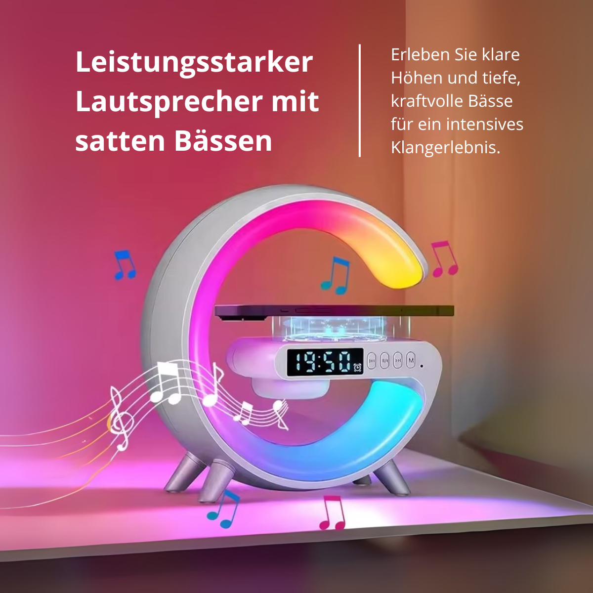 Kabellose Ladestation mit Lautsprecher & RGB-Licht