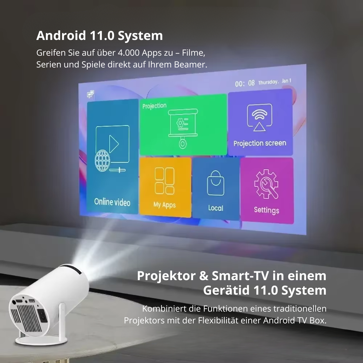 Projektor HY300 Mini Home Cinema 4K Wi-Fi